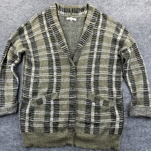 GILDED INTENT Plaid Knit Cardigan Sweater Womens Small Green‎ Black Snap Front